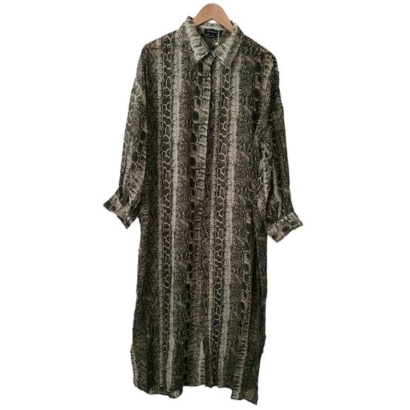 Snake Print Sheer Tunic Collared Midi/ Maxi Shirt Dress Top - Picture 12 of 15